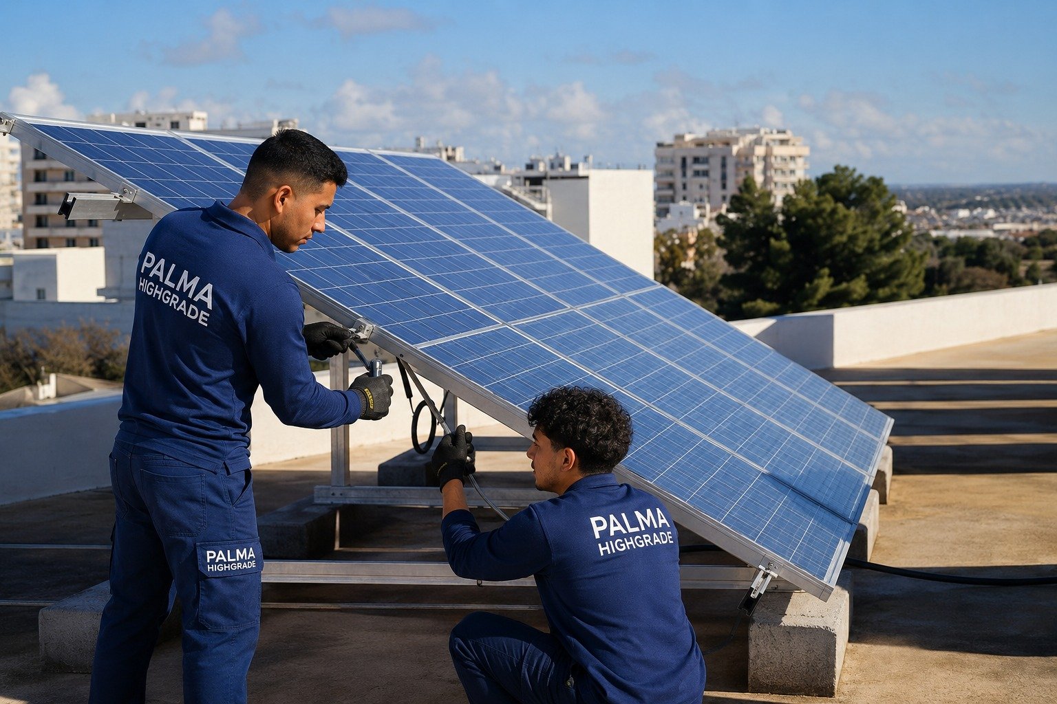 Solar field crew on roof